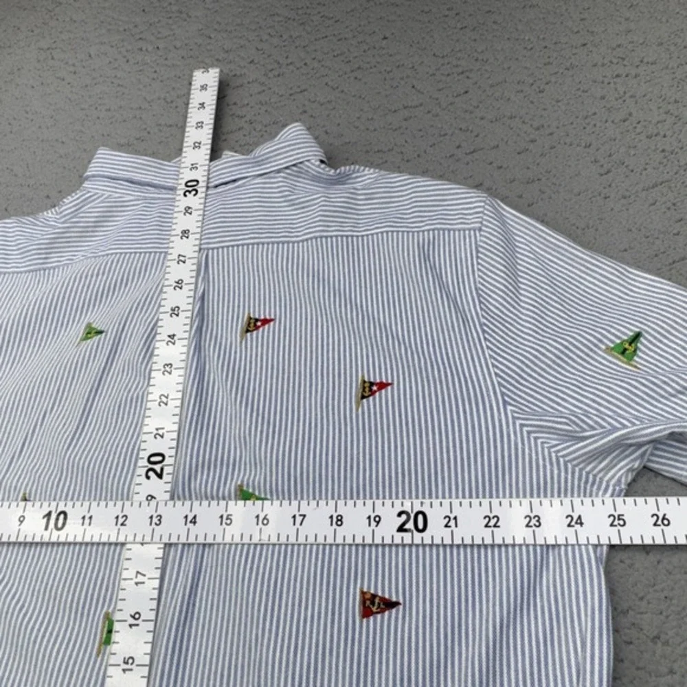 Polo Ralph Lauren Shirt Mens 2XL‎ Blue Stripe Flags Knit Oxford Preppy Nautical